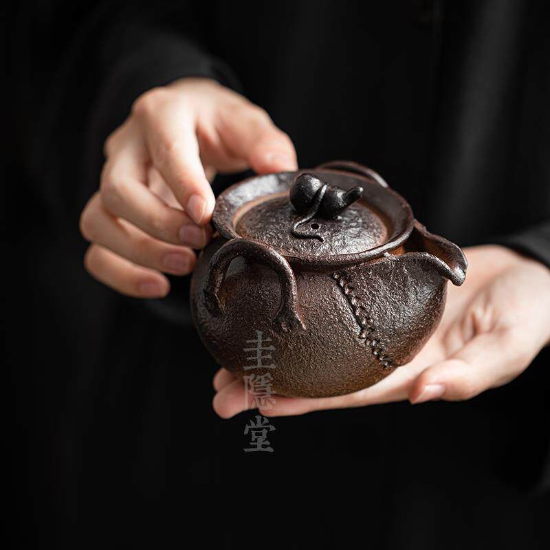 圭隐堂手工粗陶茶壶家用复古宝瓶壶功夫泡茶壶单壶小号防烫手抓壶