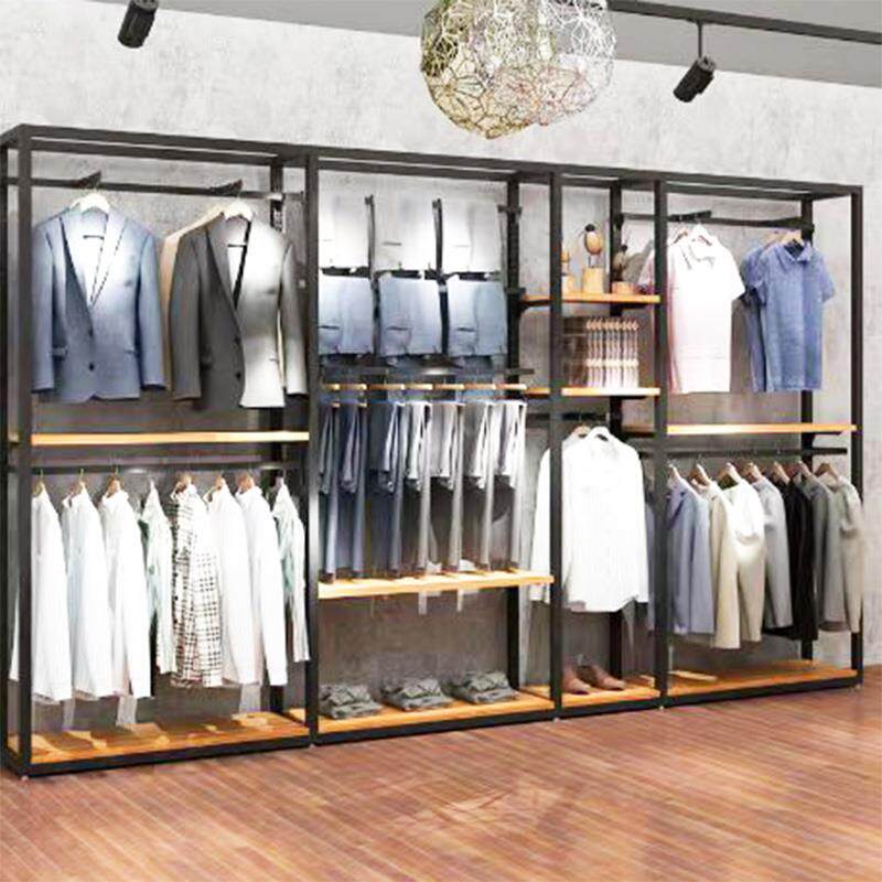 服装店铁艺展示架家用落地式双层陈列男装店货架女装店组合挂衣架
