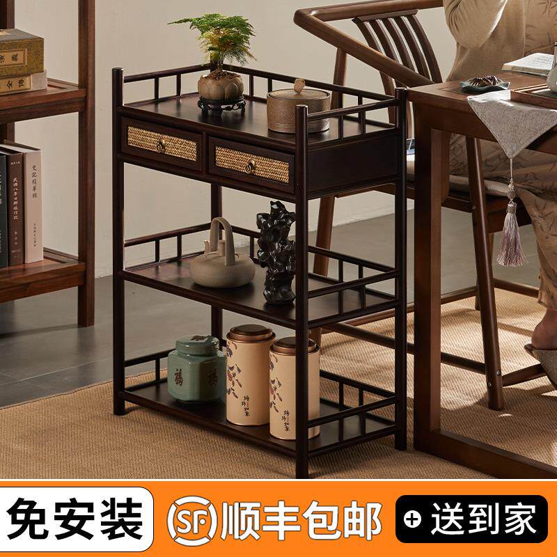 茶桌侧边茶室置物茶具茶叶罐收纳柜新中式博古架紫砂壶摆放收纳柜