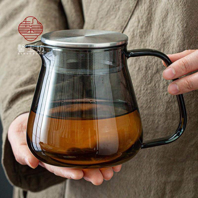 加厚烟灰色玻璃泡茶壶一体过滤煮茶器耐高温明火烧水壶花茶煮茶壶