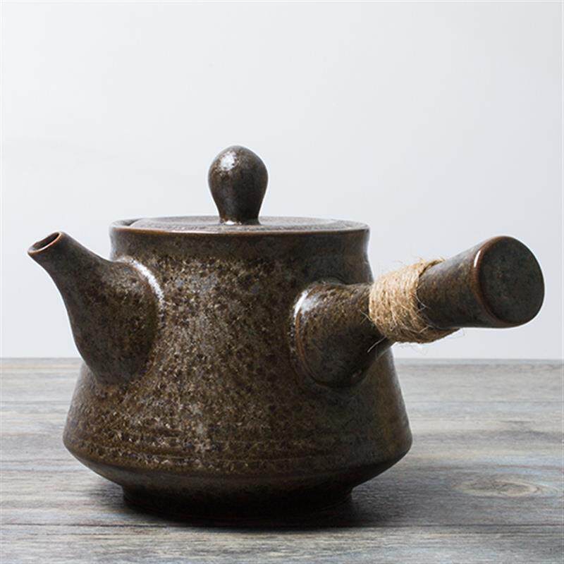 日式手工粗陶茶壶仿古茶具侧把壶横把茶壶陶瓷功夫茶具红茶普洱壶
