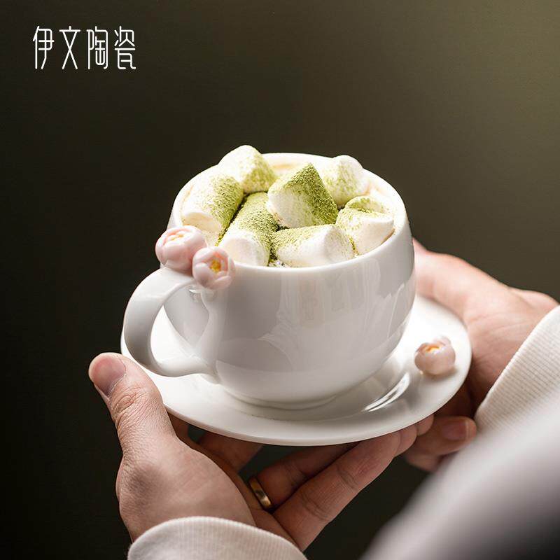 陶瓷咖啡杯杯碟套装白瓷杯子高档精致高级感轻奢下午茶拿铁咖啡杯