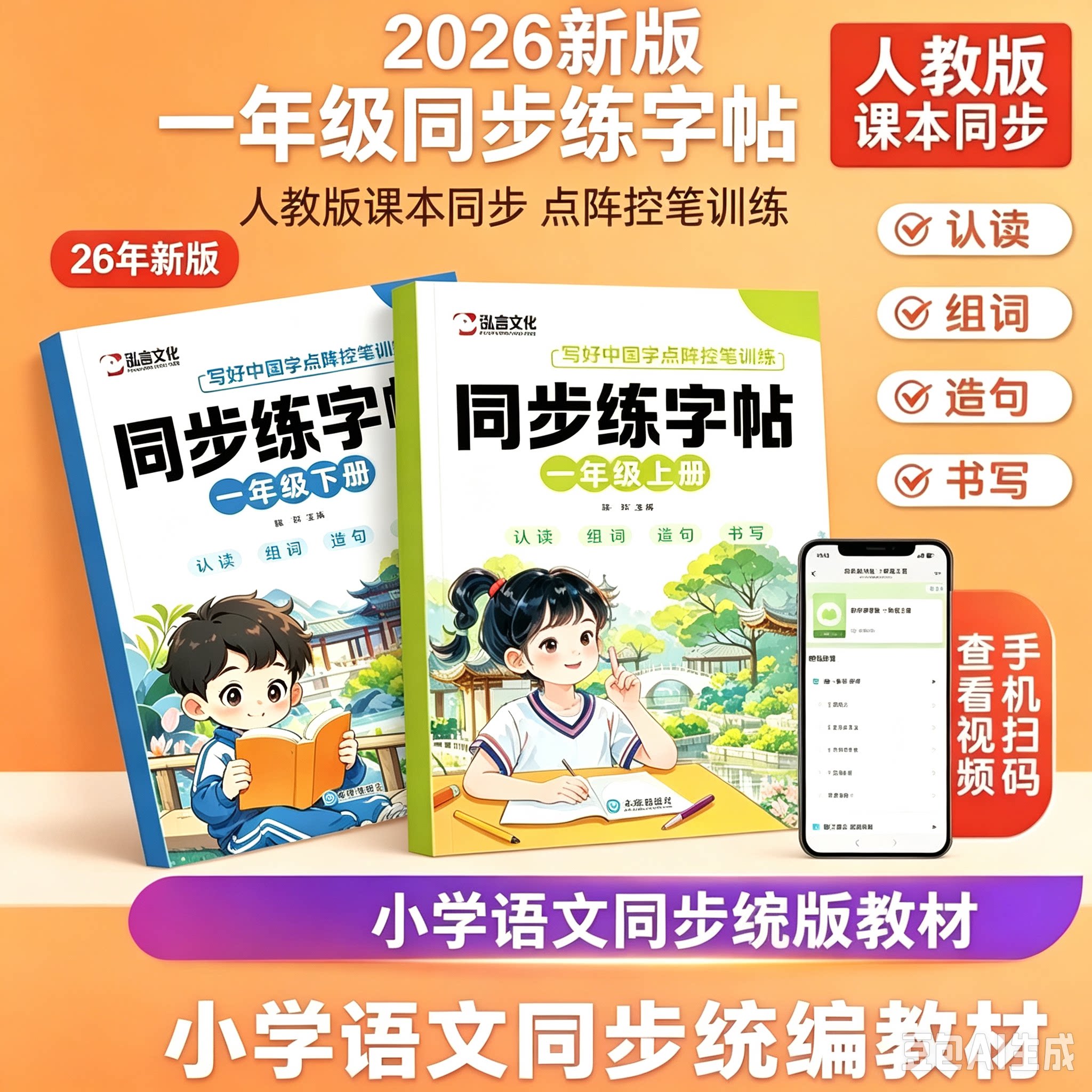 2026新款小学生一年级语文同步练字帖上下册本册纸签控笔训练本MD