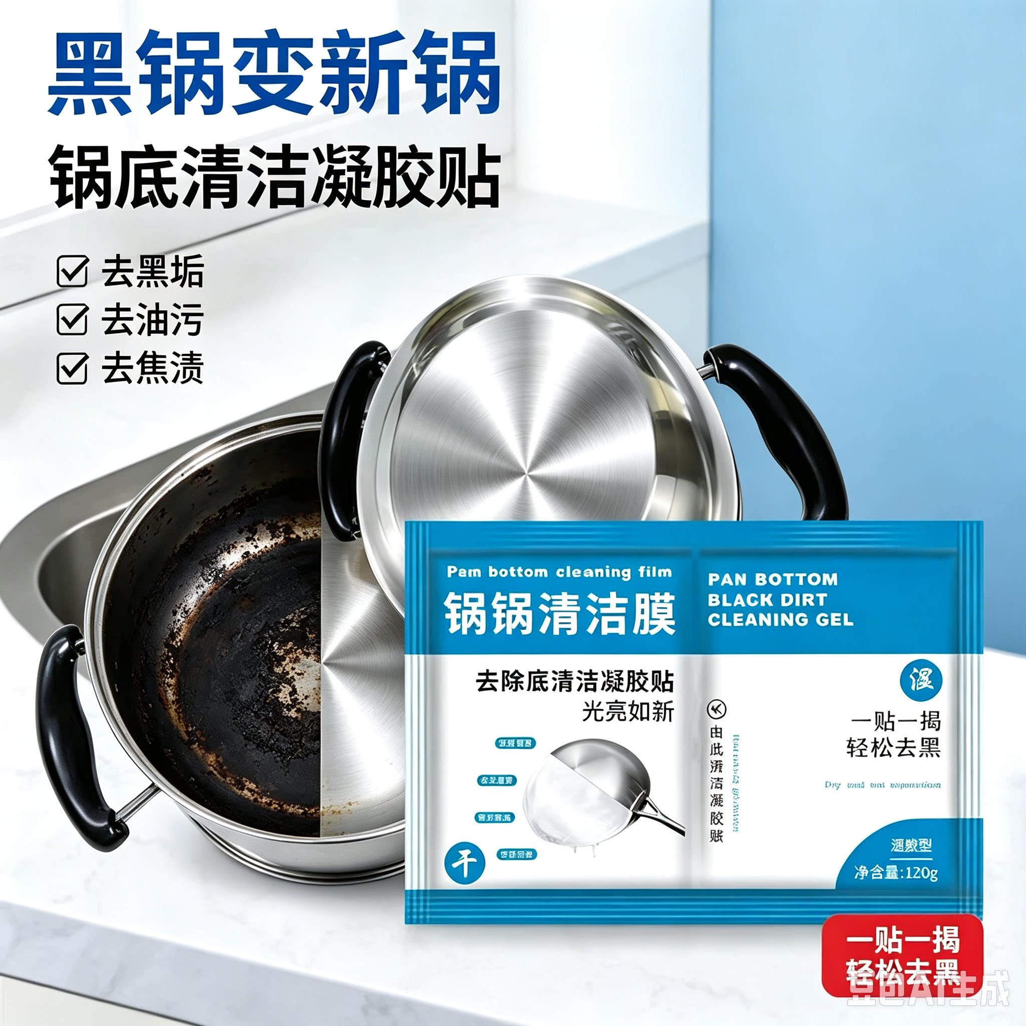 厨房锅底黑垢清洁膜除黑剂洗锅底贴膜去污面膜清洁剂神器HQ