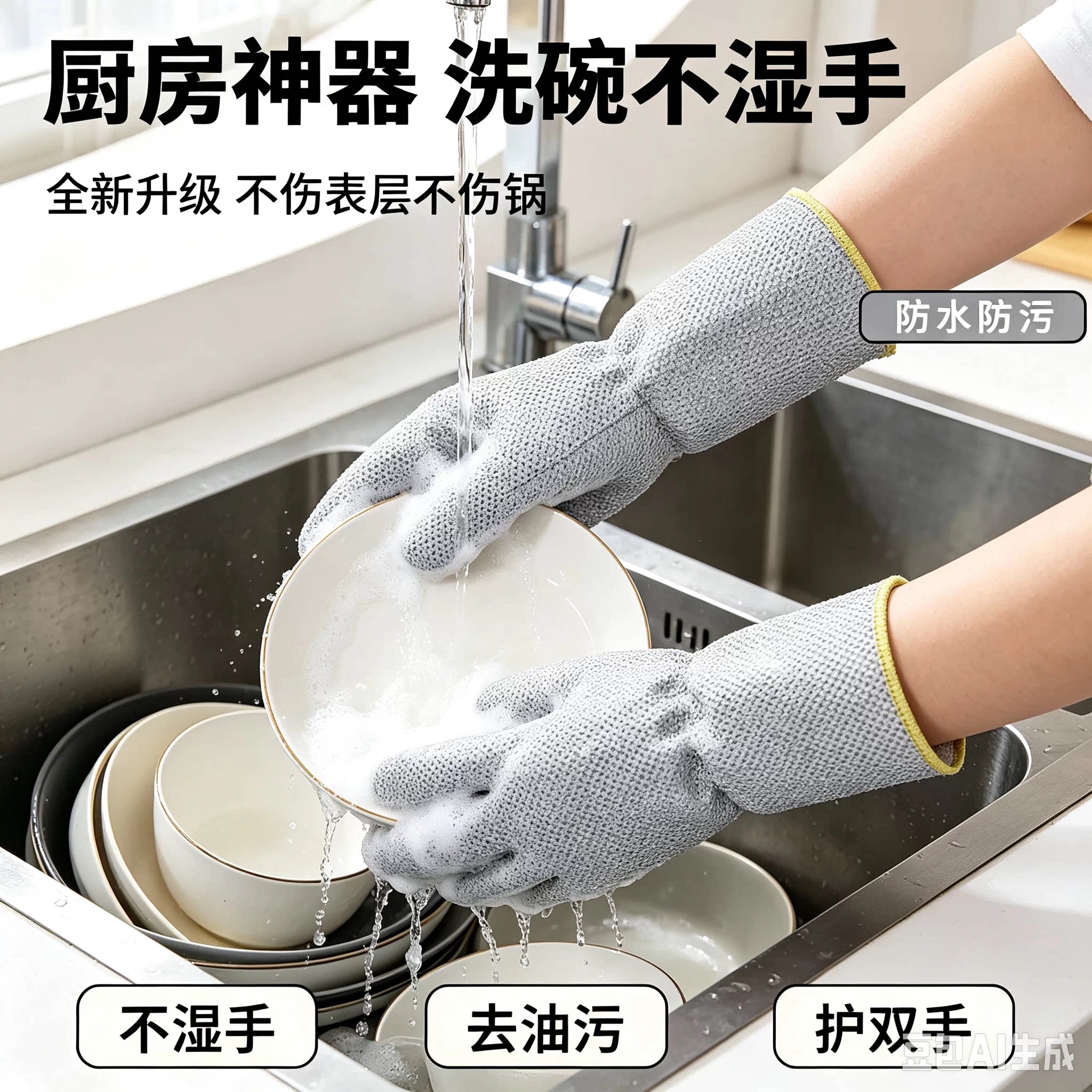 【加厚加长】钢丝洗碗手套版防水清洁隔热烫厨房刷碗家务手套JT一