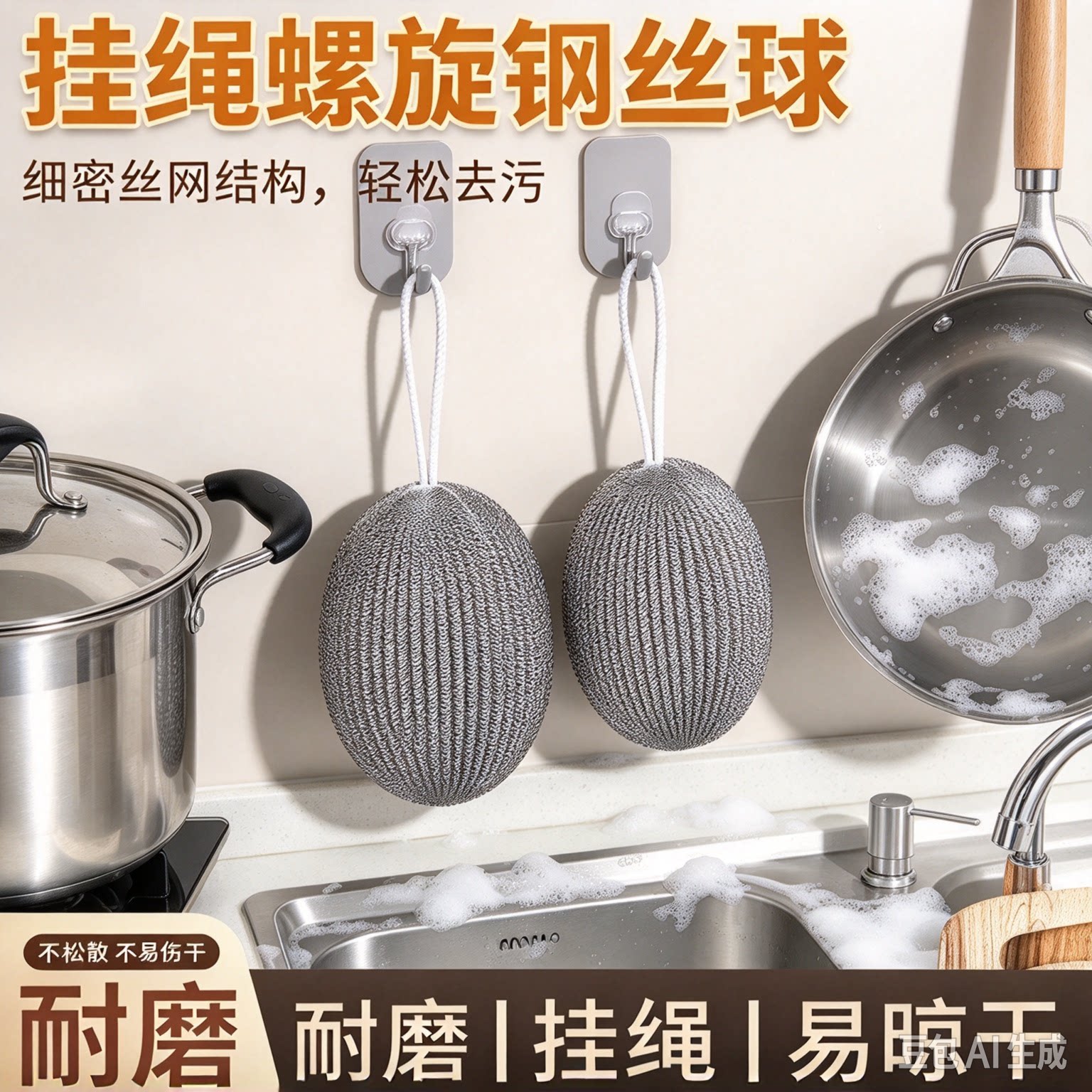 【钜惠8个！】自带挂绳清洁球不锈钢厨房手机洗碗神器铁丝球JT一