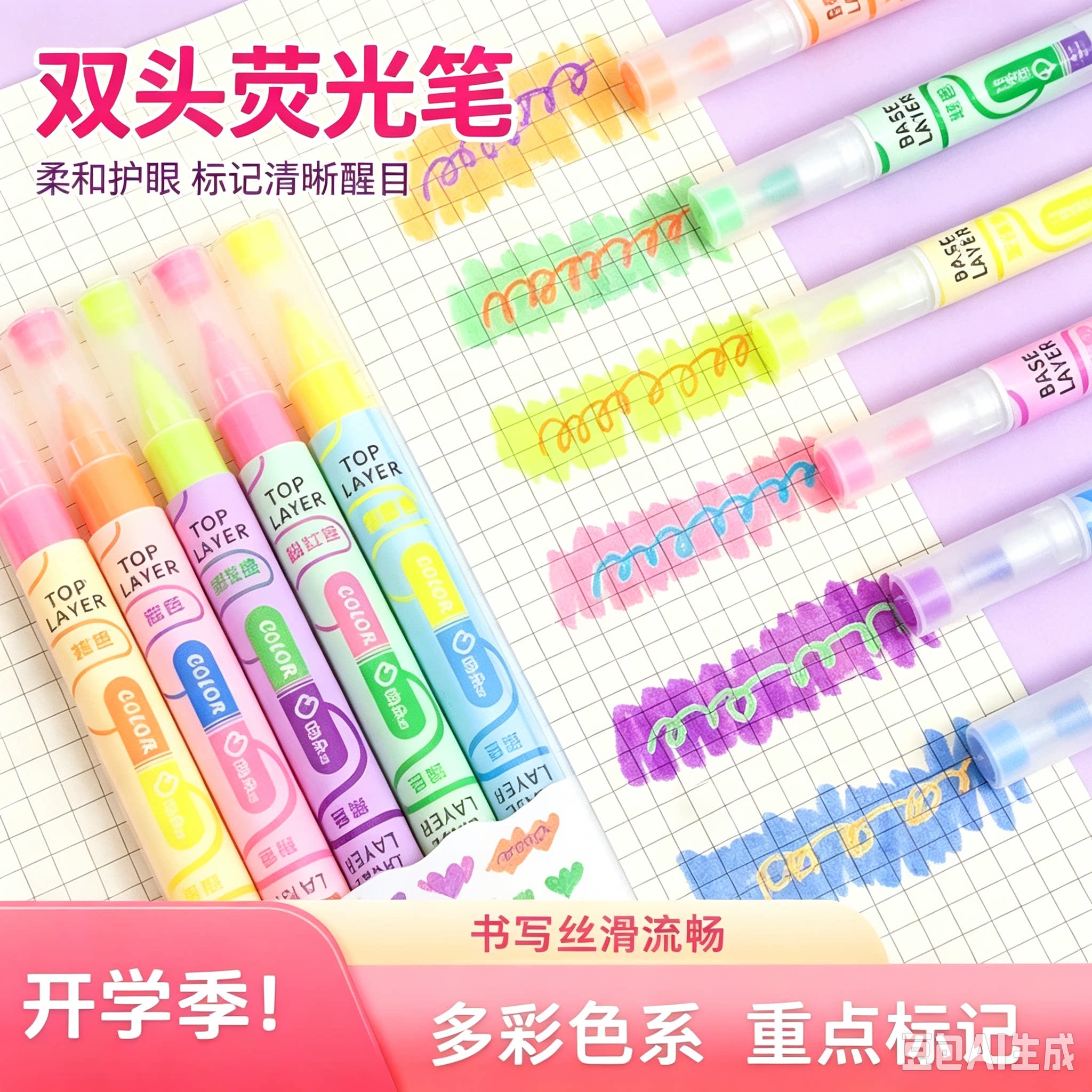 开学特惠！新款ins叠色重点笔划重点学生彩色记号中性笔MD