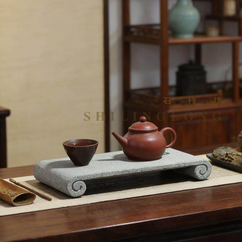 长条书卷青石底座中式石头壶承干泡台茶托精品文玩摆件石托小案几