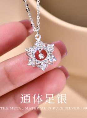 【定格美好瞬间】足银999太阳花项链女轻奢水晶吊坠银色锁骨链