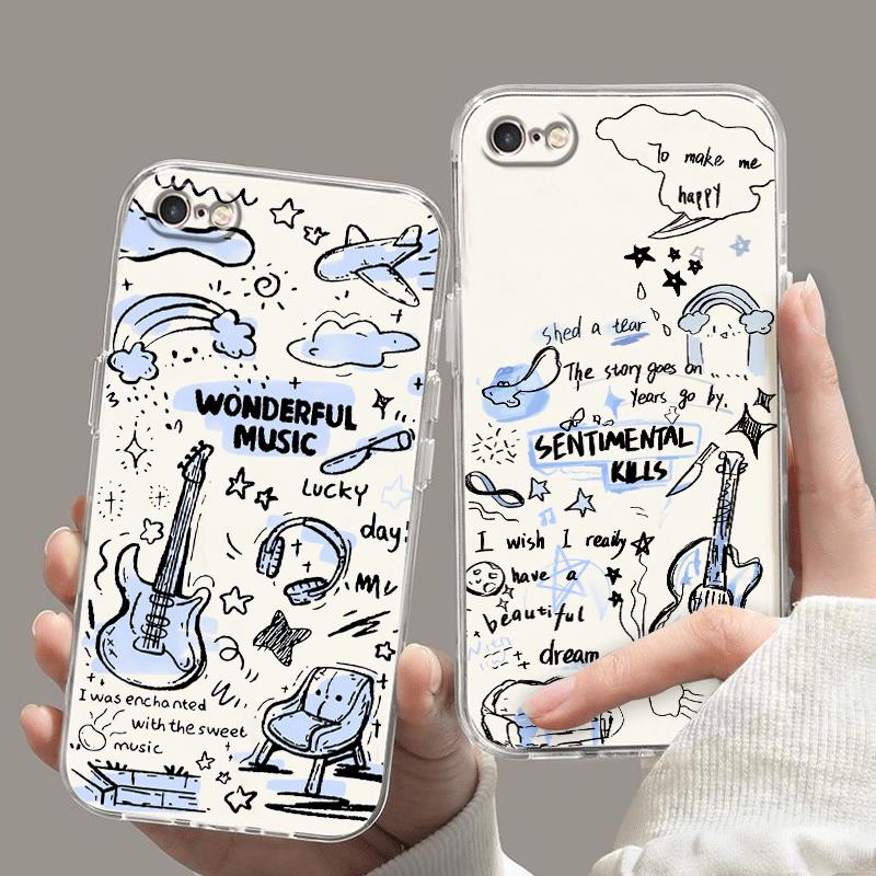 适用苹果6splus手机壳趣味iphone6s情侣6plus涂鸦吉他6sp全包i6 6p可爱男女r全包ip6ps软胶套ipone六puls创意