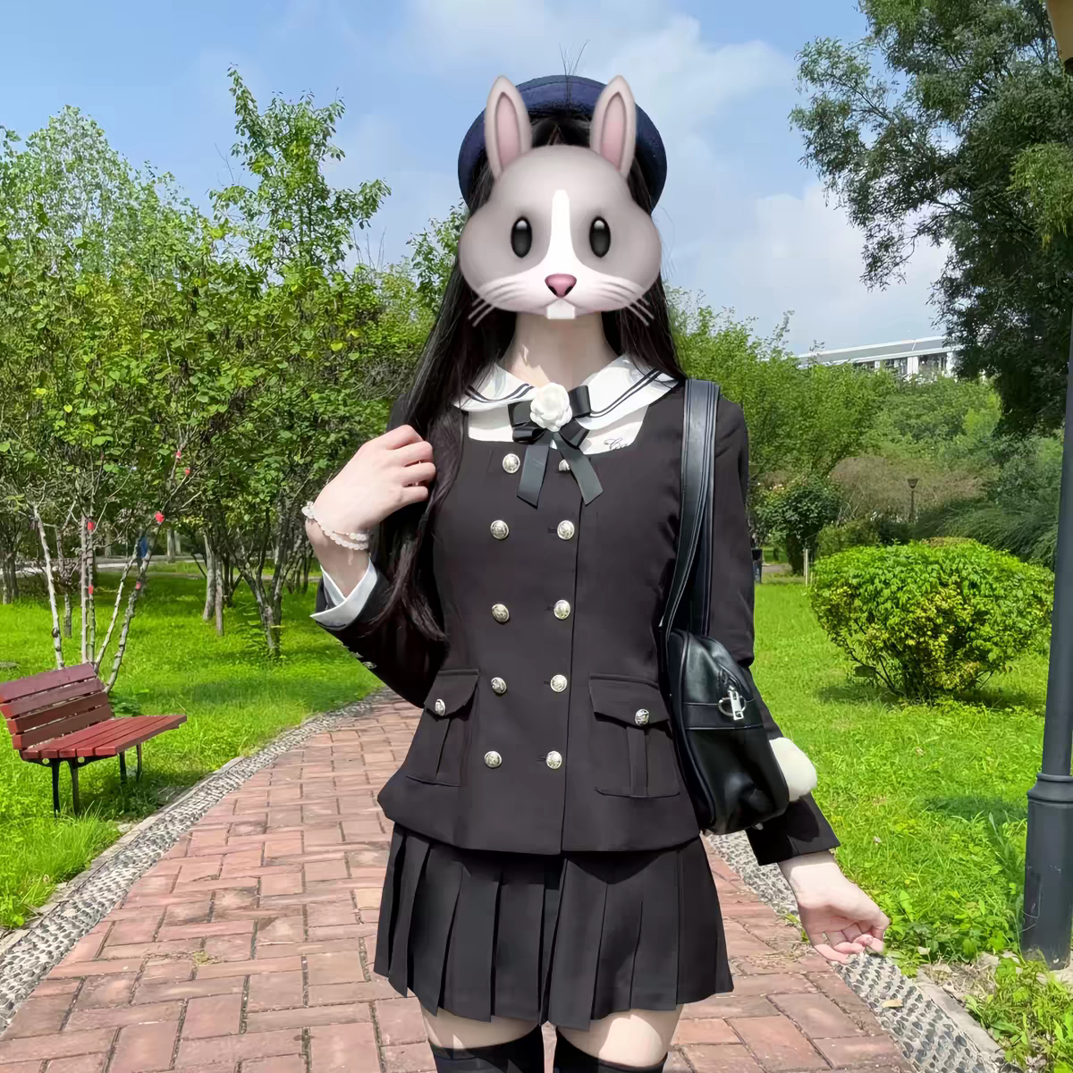 樱禾少女/酱酱猫jk制服原创正版秋冬收腰长袖西装黑色刺绣套装