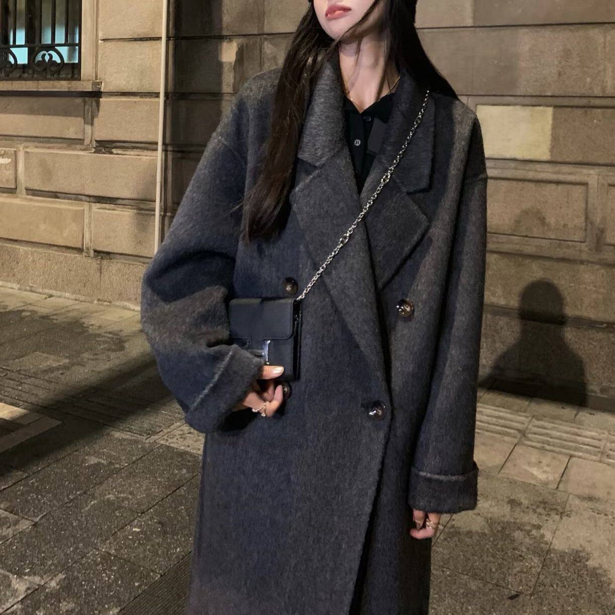 黑灰色双面羊绒大衣女2026秋冬新款中长款高级感羊毛呢子韩系外套
