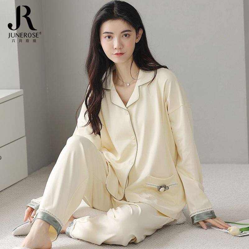 浪莎睡衣女春秋款纯棉长袖薄款2026新款秋季大码高级感家居服套装
