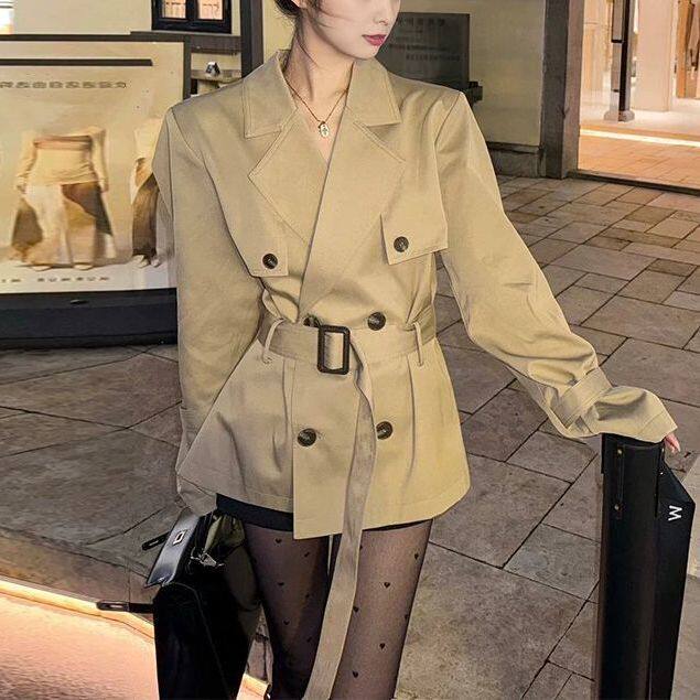 韩版高级感风衣外套女2026春秋新款英伦风小个子收腰气质短款大衣