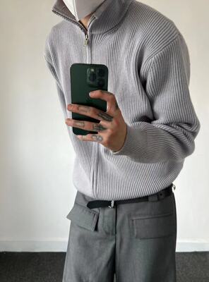 SFTTR开衫混纺立领条纹毛衣