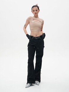 SFTTR 22SS 镂空紧身短款显瘦辣妹 吊带背心BM露脐女装短袖T