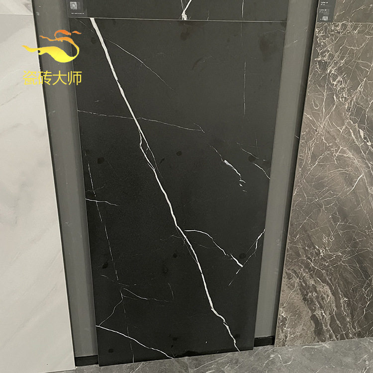 佛山瓷砖通体大理石黑色柔光客厅黑白根地砖750x1500厨卫电视墙砖