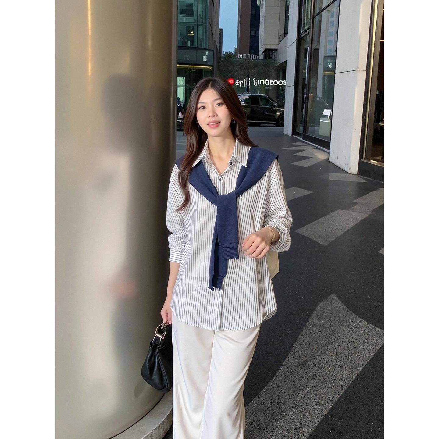 咖色披肩纹长袖衬衫两件条套女2026秋季新超026C3122款设计感早好