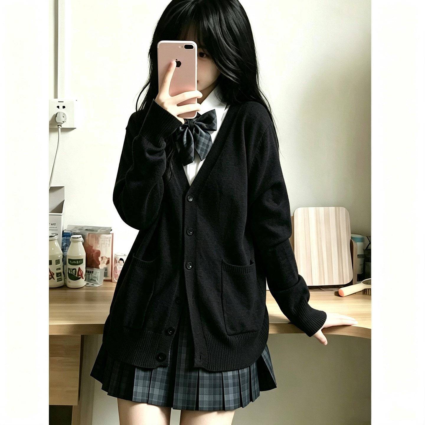 JK衫毛衣三黑色开外日系DRF制服学院风学生套装件套针织宽松套秋