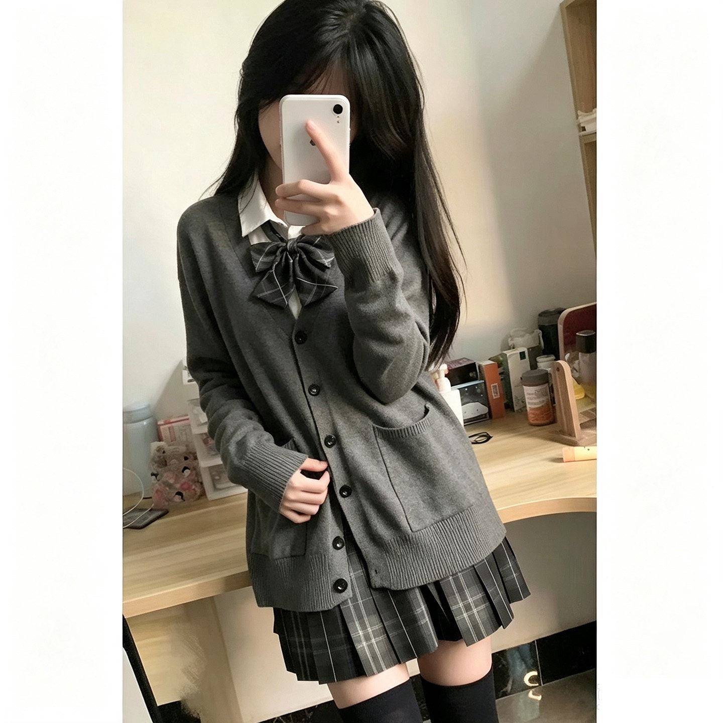 深衣灰袖针织上装开套K衫学院风制服毛衣三件套秋日系J外DAW套校