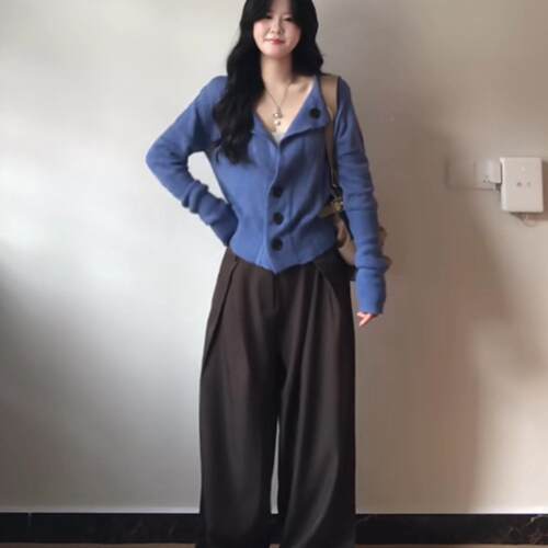 韩系开慵袖懒风DEF长针织衫毛衣外套女款2026早秋新宽松阔腿裤套