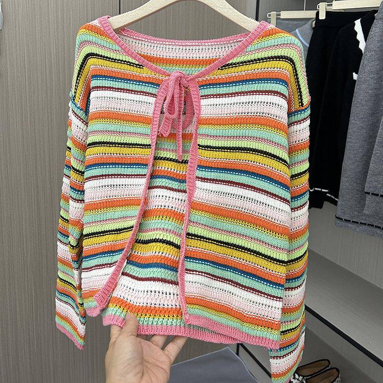 早新款女装糖果显风针开衫女春夏织秋季上衣宽松瘦SRU毛衣女线衫