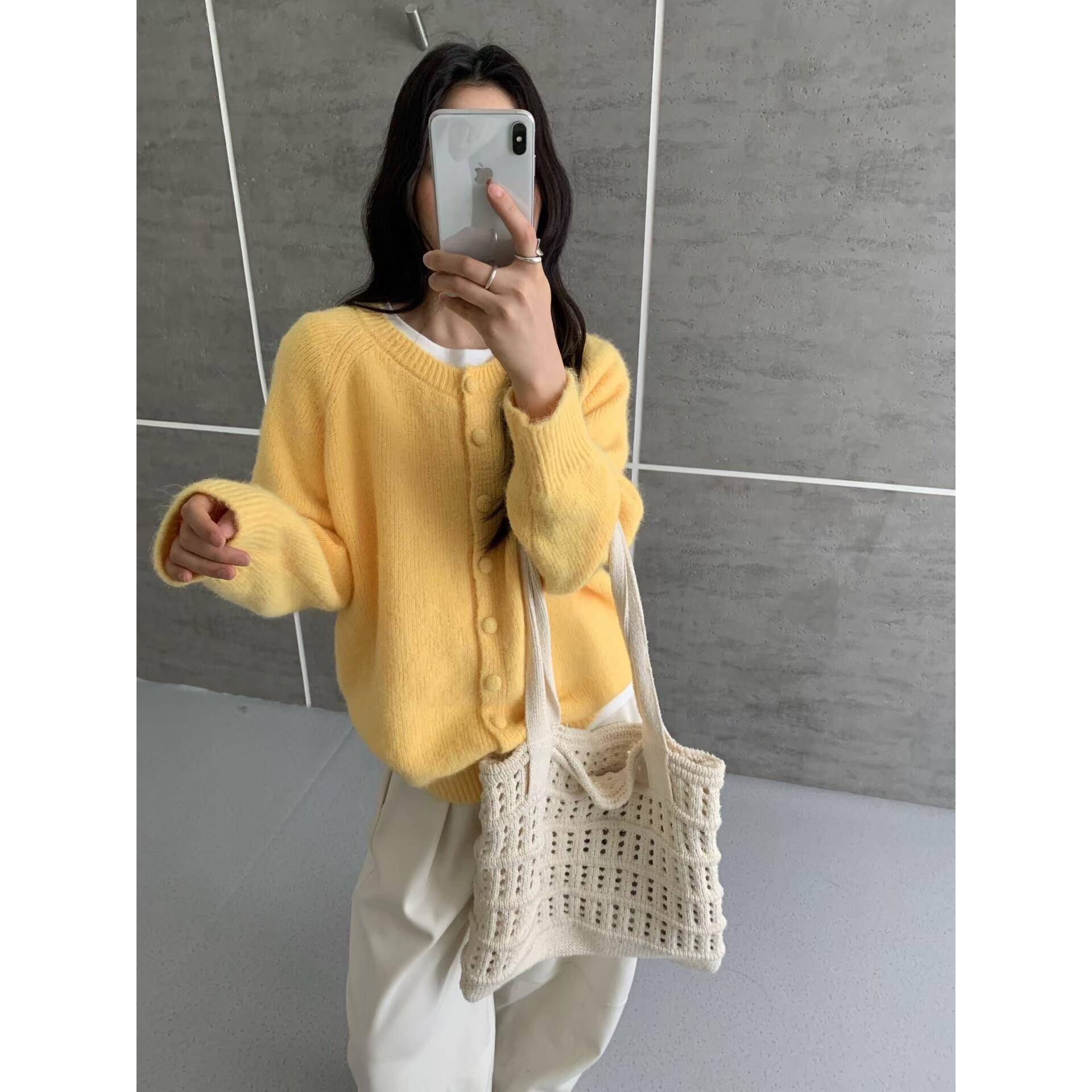 系温柔领织开衫韩针女早秋圆软糯小野花马海毛宽松短款百搭彩色毛