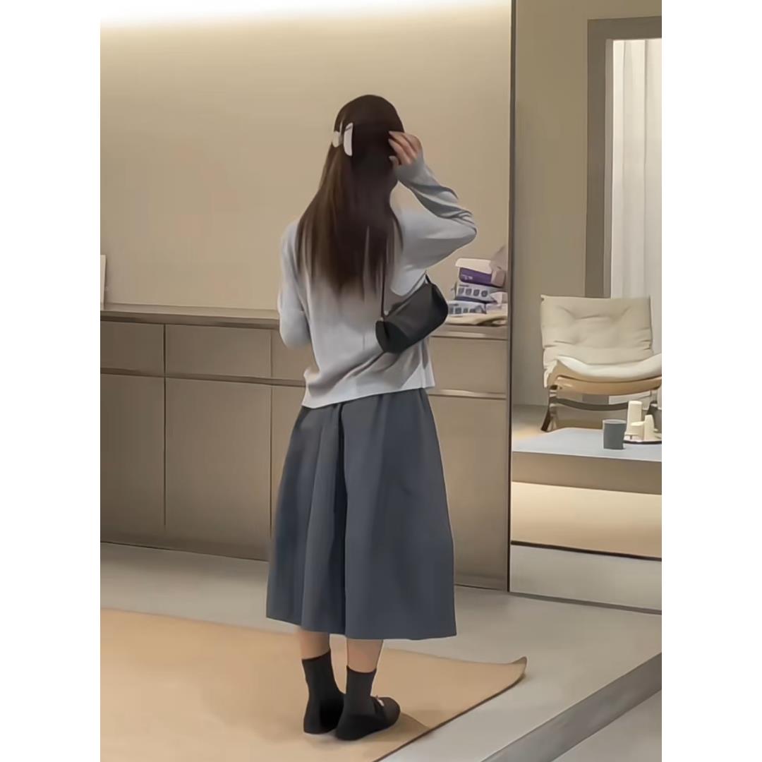 早韩秋装一整套通勤穿NAS搭女系针织开衫长件袖上衣花苞套半身裙