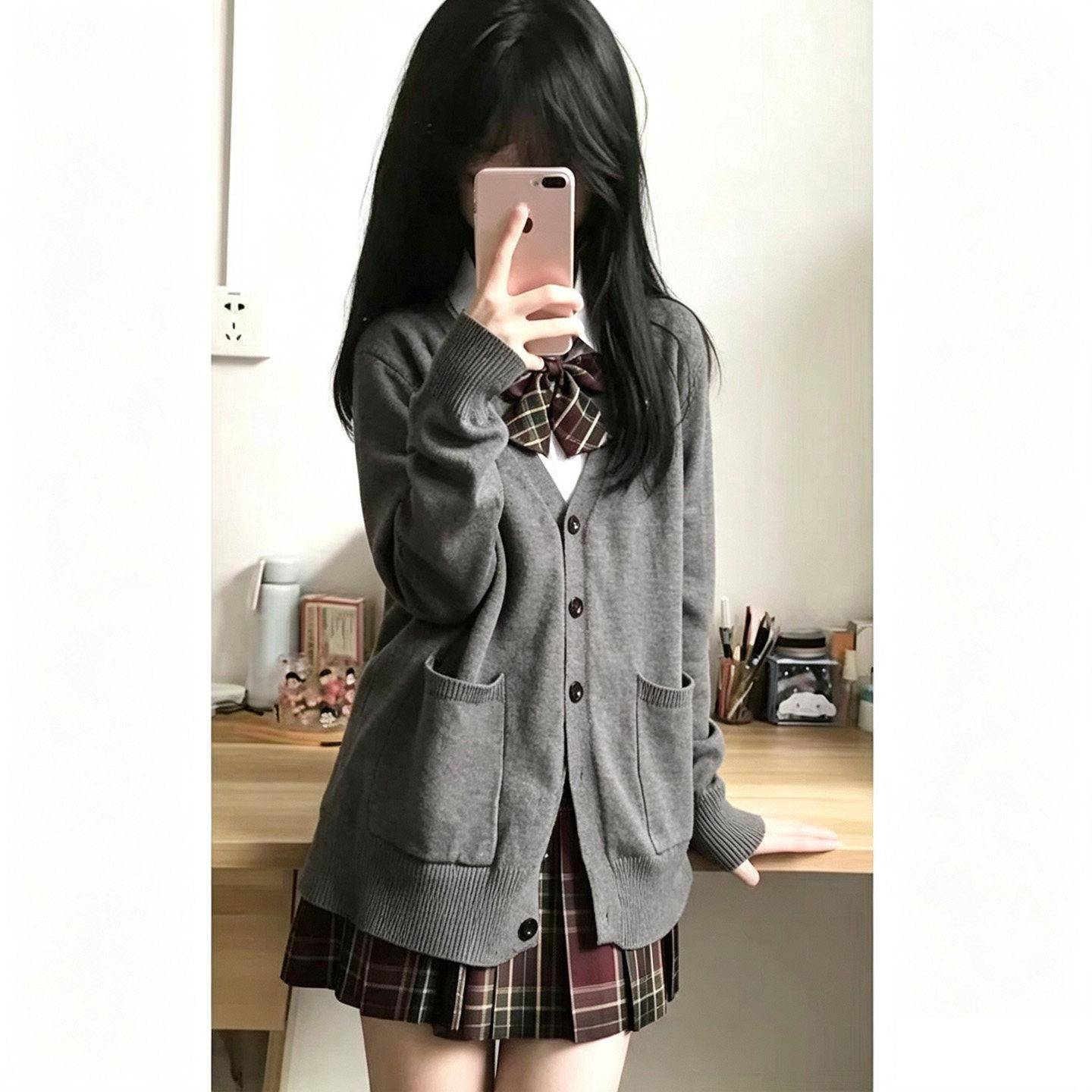 学院宽松SWP校供制衣服深灰长袖风针织上衣原感创JK毛开衫外套女