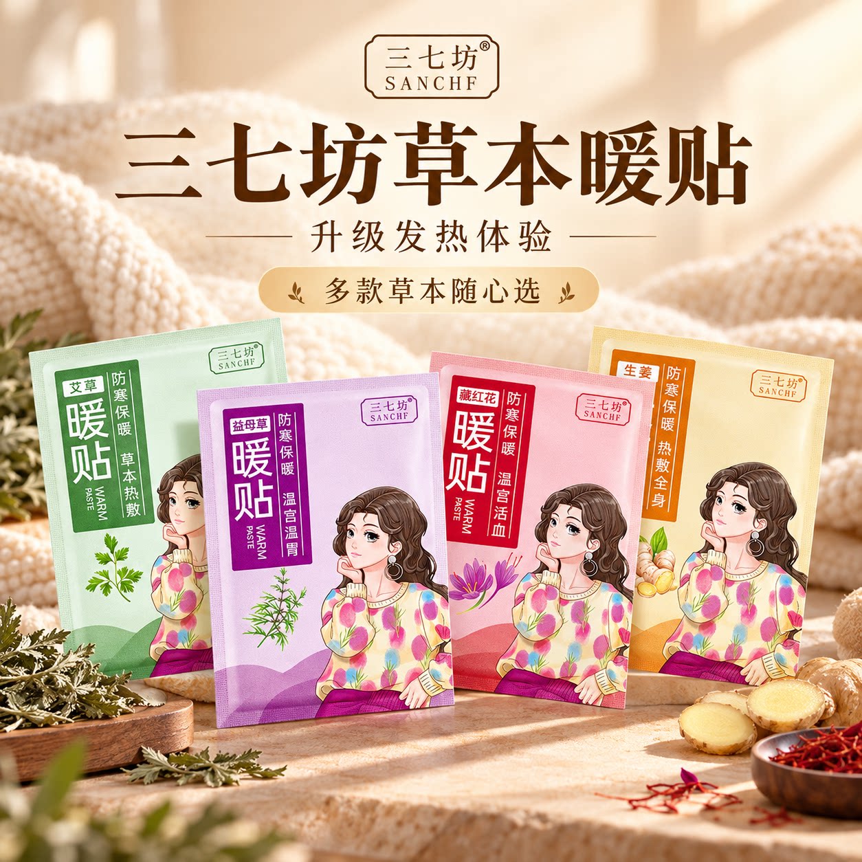 三七坊暖宝宝宫暖保暖贴艾草发热敷暖腹生姜贴女生用大姨妈经期
