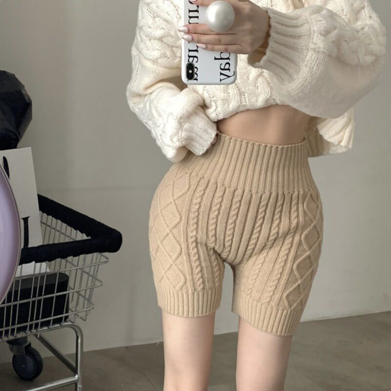 紧身弹力高腰针织短裤女防走光外穿安全裤打底保暖毛线裤子