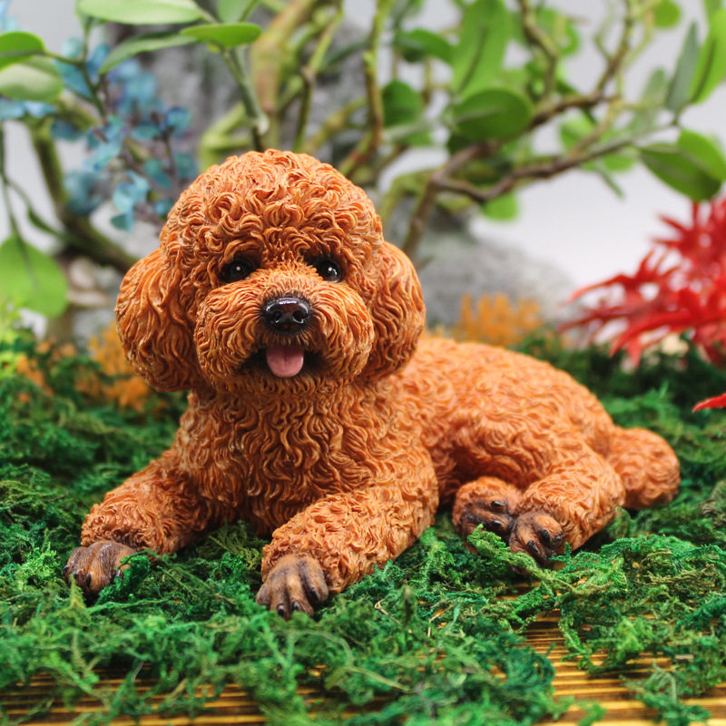 家居桌面仿真泰迪犬摆饰车内装饰品可爱狗摆件跨境树脂工艺品礼物