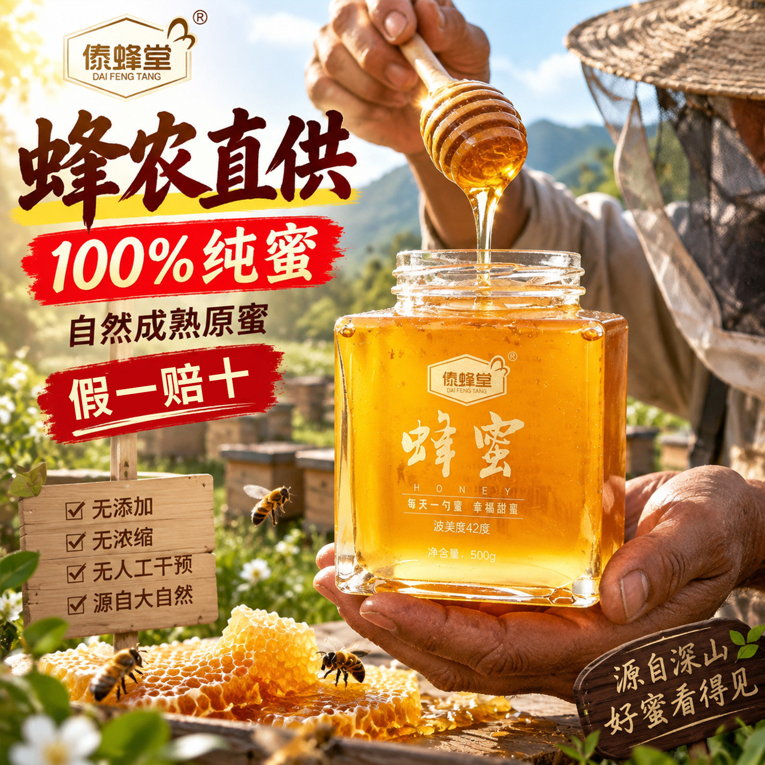 纯正天然土蜂蜜野生百花蜜农家自产洋槐枣花无添加原生态蜂蜜正品
