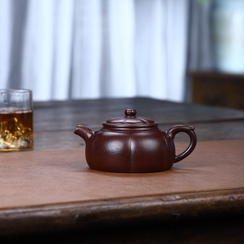 宜兴老厂家直供名家手工精制茶壶原矿段泥菱花壶茶具仿古紫砂壶