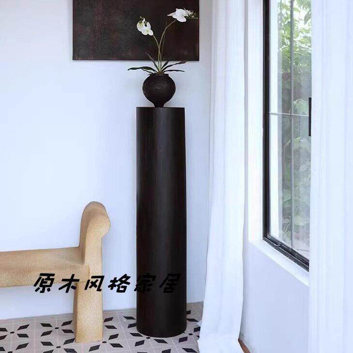 侘寂风碳化木桩墩子圆形边凳根雕客厅简约花架底座摆件原木木墩子