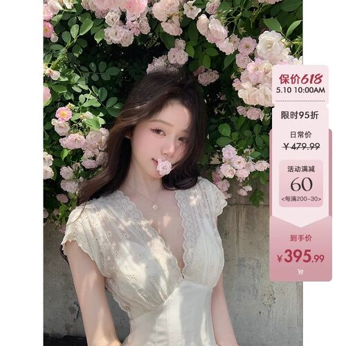 陈佳楠NNS纯白美神裙60支莱赛尔天丝 重工蕾丝拼接收腰连衣裙