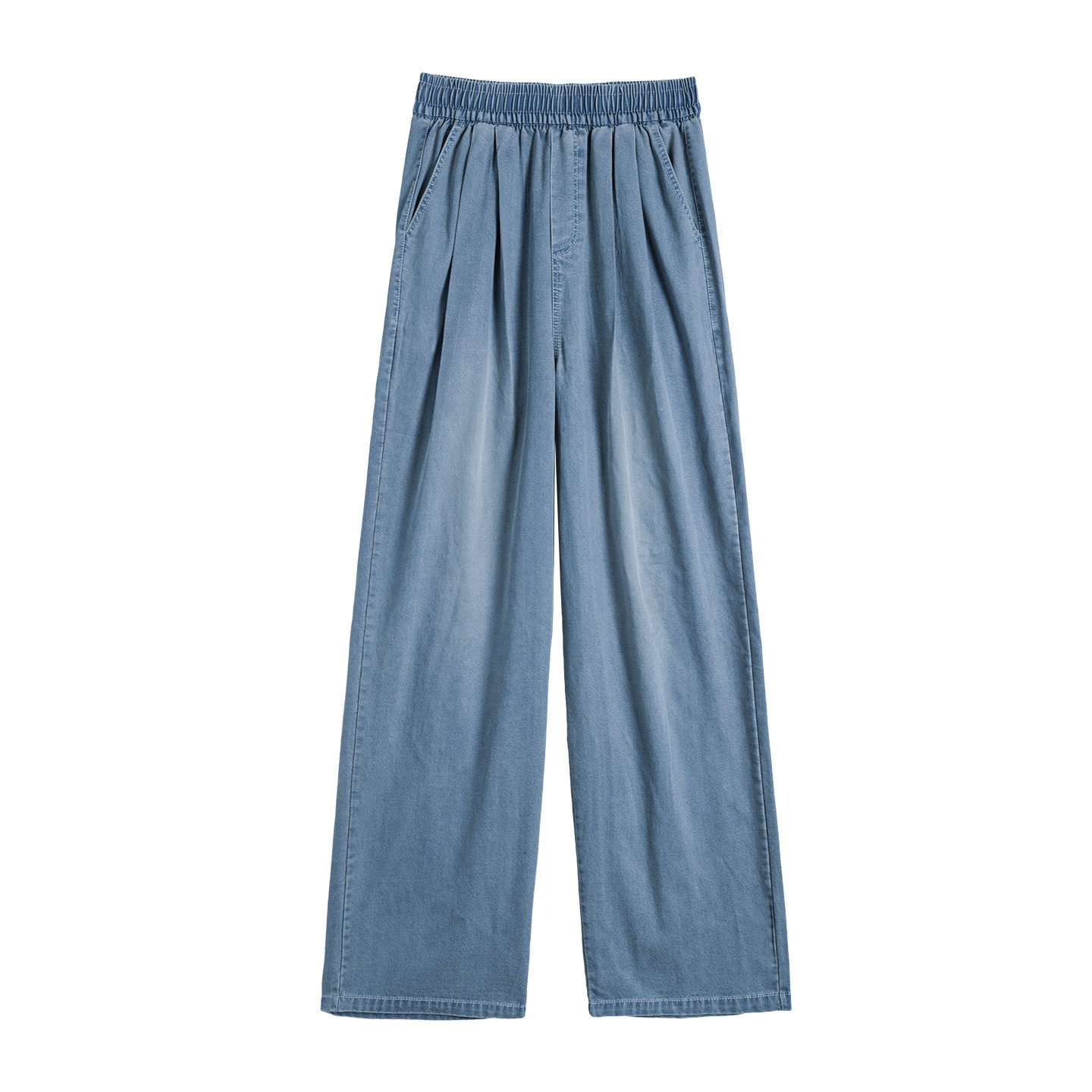 天丝牛仔裤女秋季2026新款小个子宽松大码胖mm松紧腰垂感阔腿裤子