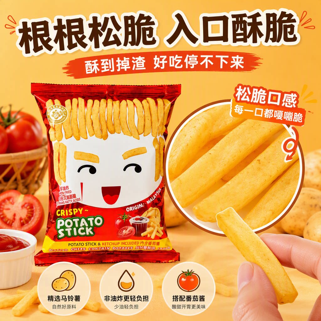 马卡兰蘸酱进口薯条非油炸零食豌豆脆马来西亚芝士圈膨化休闲零食