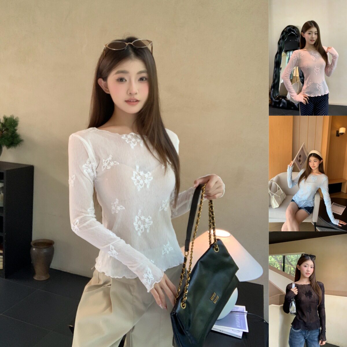 飞花梦境网红同款蕾丝微透T恤长
