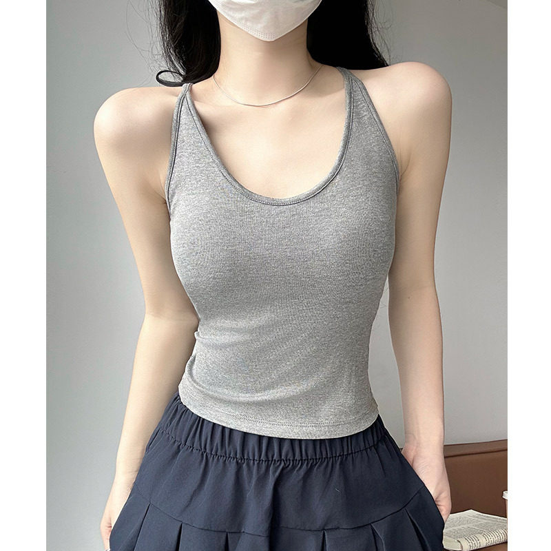 挂脖U领带胸垫一体式吊带背心女