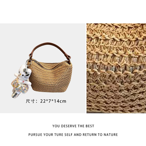【尚恩】&Fashion-TF-266702-拉菲草-原厂进口皮休闲百搭斜挎包