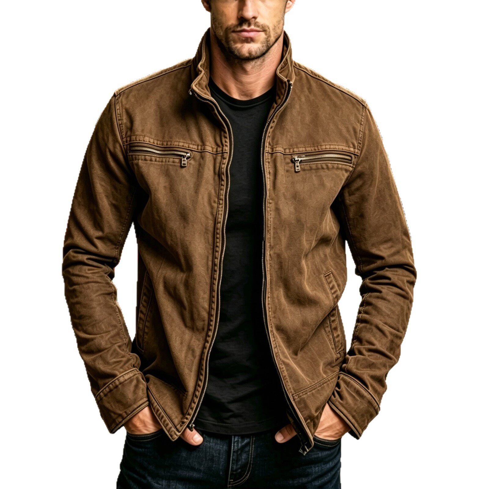 欧美男士夹克冬季工装做旧洗水外套休闲复古长袖开衫外贸跨境男装