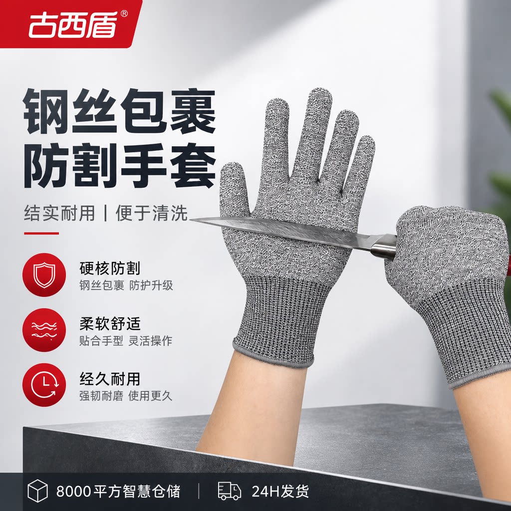 5级防切割包钢丝手套高强聚乙烯玻璃防划伤防护劳保户外爬山探险