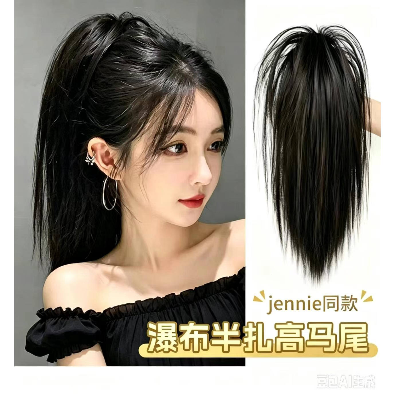 抓夹式瀑布半扎马尾假发女 辣妹喷泉高马尾 蓬松增发量网红假辫子