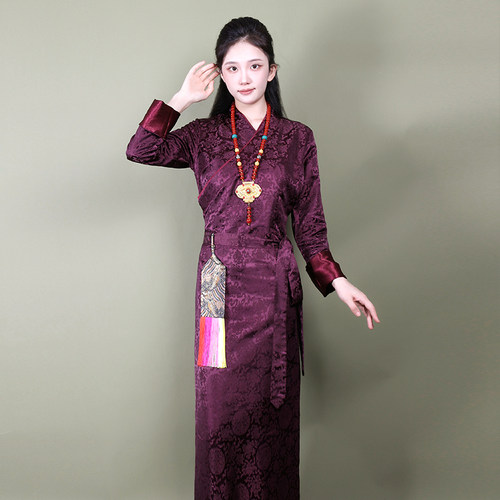 秋季藏服女博拉藏袍藏装女西藏服民族风藏族服装高档锦缎锅庄裙