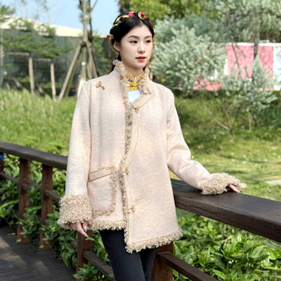 冬季藏式外套女西藏族服装皮毛藏袍中长保暖藏装上衣拉萨服民族风