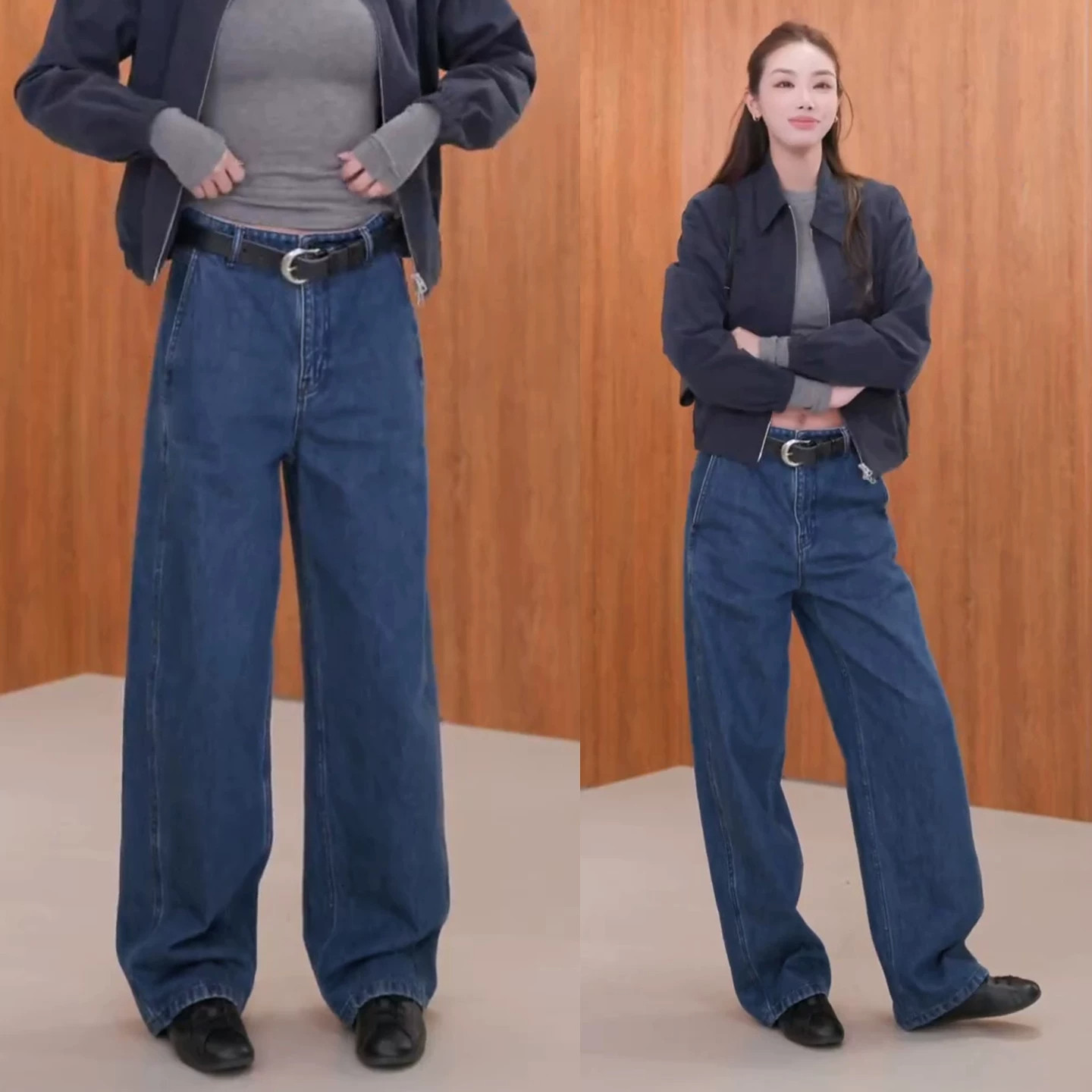 版型特别好的牛仔垂感阔腿裤女2026新款长裤子秋季宽松显瘦弯刀裤