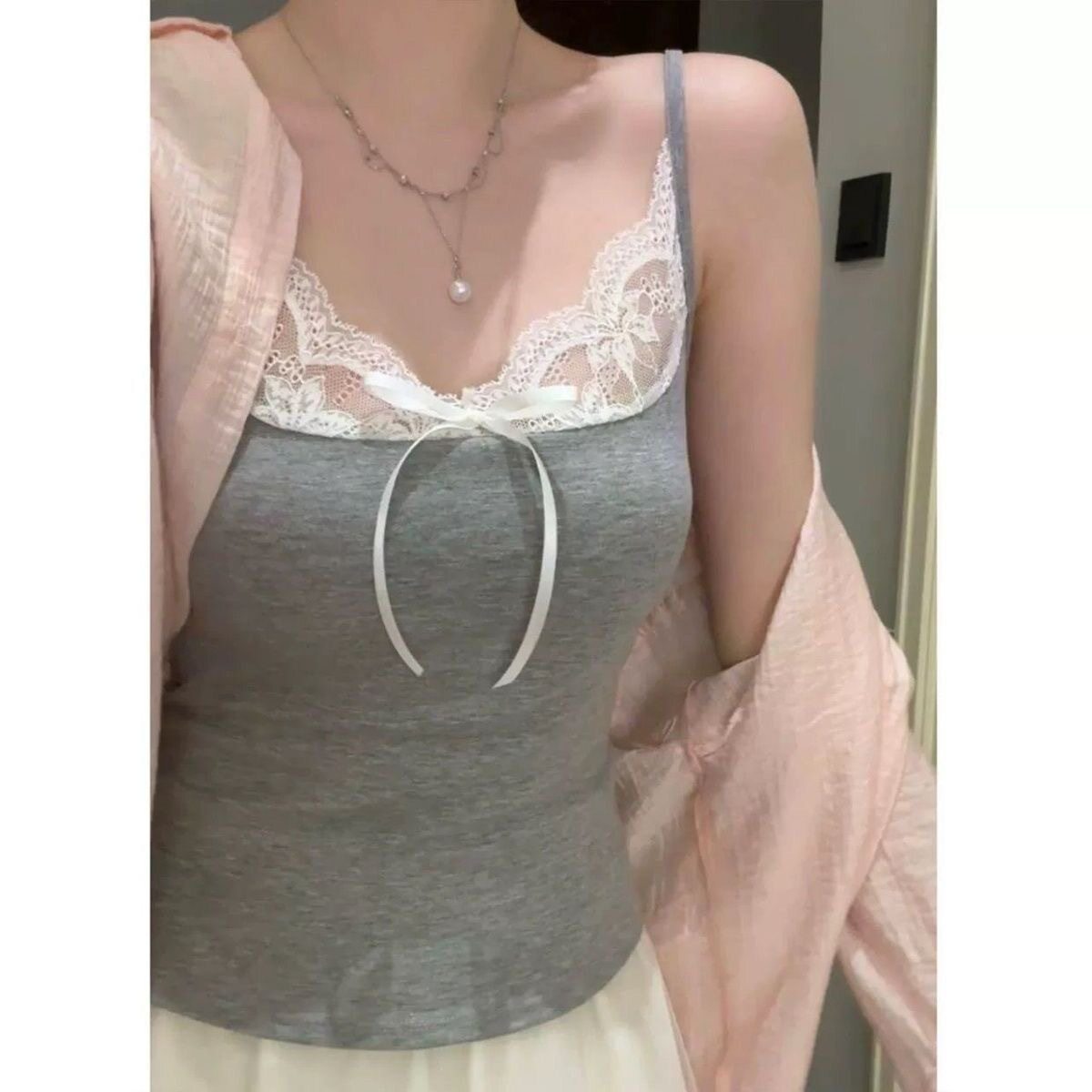 纯欲带胸垫蕾丝吊带背心女春夏季内搭外穿美背显瘦学生少女上衣