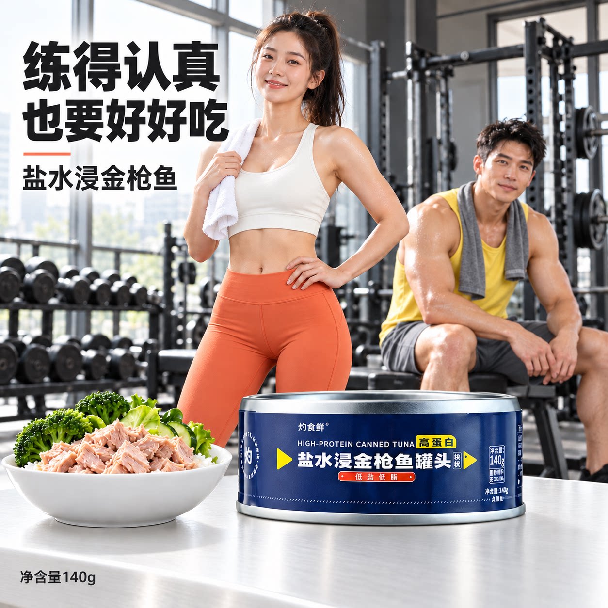 灼食鲜盐水浸金枪鱼罐头高蛋白低脂健身营养140g
