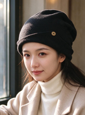 秋冬女保暖堆堆帽子显脸小大头围